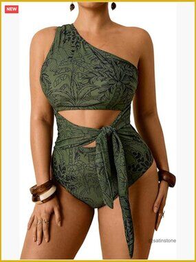 Plus Size One Shoulder Cut Out High Waist Monokini Swimsuit